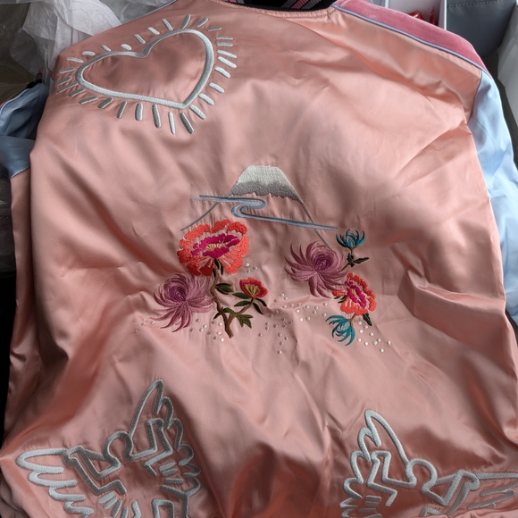 NWT Coach x Keith Haring Pink and Light Blue Reversible Bomber Jacket Size 0 - Picture 5 of 9